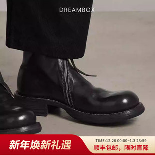 dreambox钧博水洗马皮英伦男靴秋冬新款 手工固特异侧拉链高帮皮靴