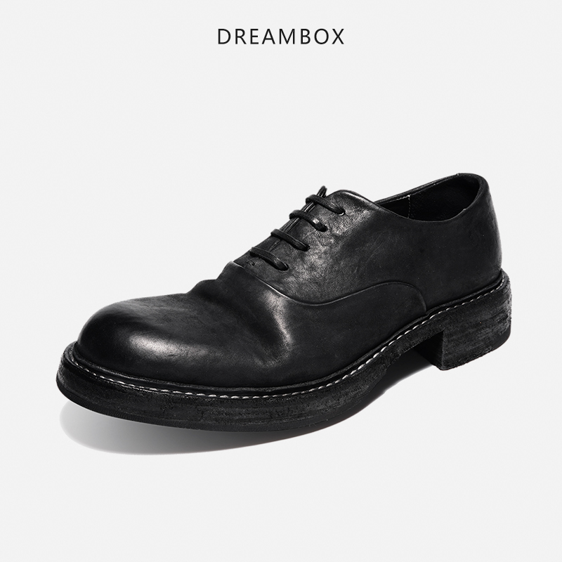 dreambox钧博vibram水洗马皮男士皮鞋手工固特异皮底商务牛津鞋