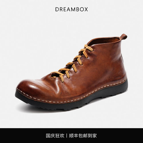 钧博水洗马皮纯手工高帮男鞋