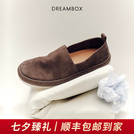 DREAMBOX钧博意大利XL发泡底轻便渔夫鞋石洗马皮一脚蹬懒人乐福鞋