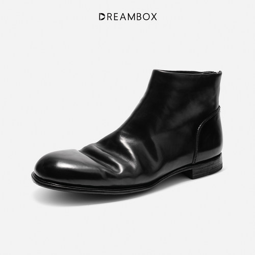 钧博马臀皮后拉链皮靴