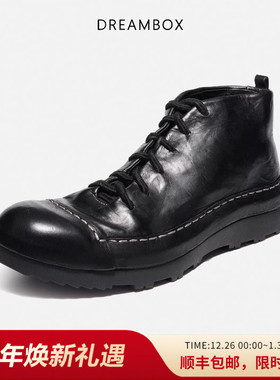 dreambox钧博秋冬新款高帮包头男鞋水洗马皮舒适透气休闲时尚短靴