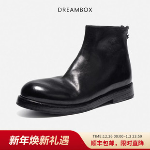 DREAMBOX钧博石洗马皮极简风男靴纯手工舒适皮靴英伦百搭男士 靴子
