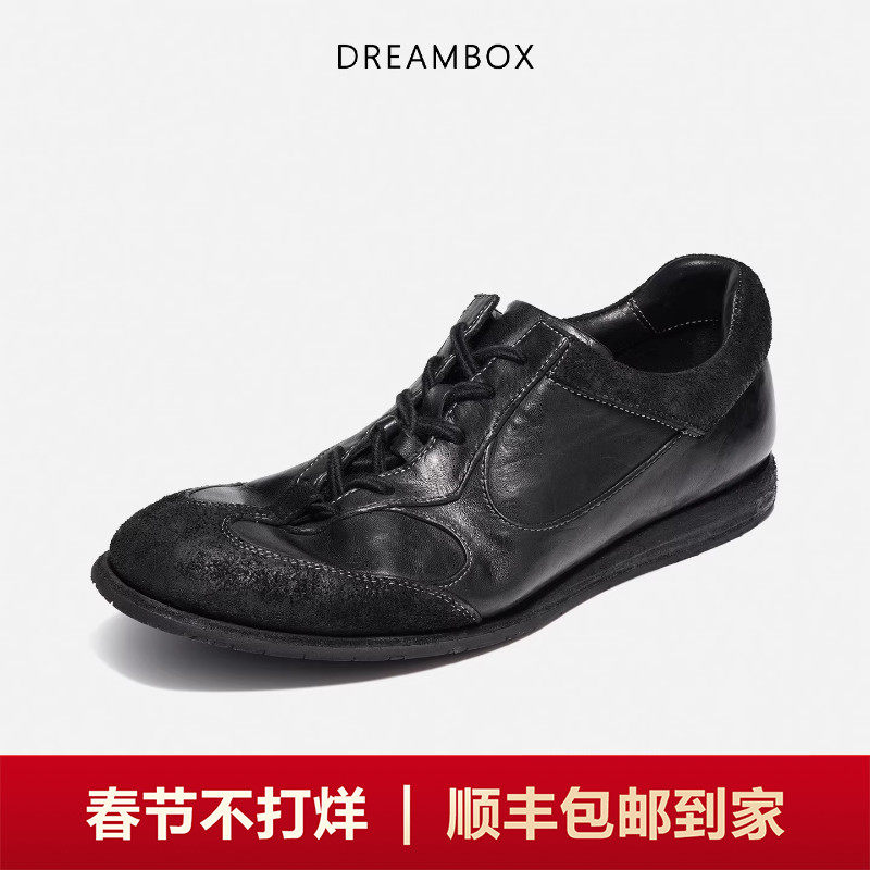 DREAMBOX钧博水洗马皮平底休闲板鞋2025新款软底软面男士德训鞋