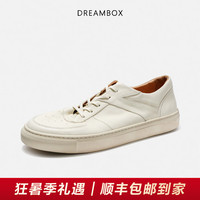 DREAMBOX钧博石洗马皮百搭小白鞋2026新款软皮舒适透气休闲板鞋