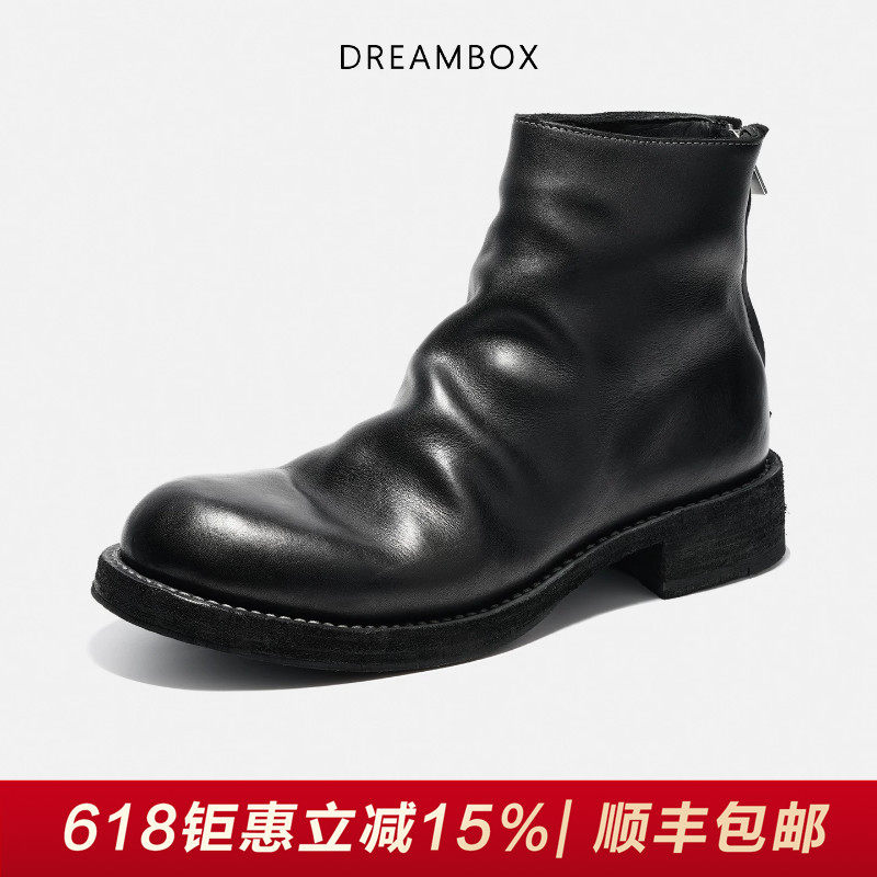 DREAMBOX钧博法国进口HAAS小牛皮男靴加绒保暖纯手工皮靴2026新款
