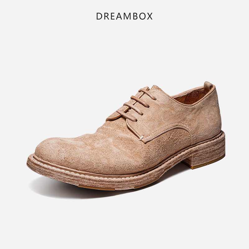 dreambox钧博vibram马反绒轻便透气男士休闲皮鞋手工牛皮底德比鞋
