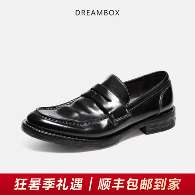 DREAMBOX钧博vibram马臀皮纯手工乐福鞋夏季透气固特异一脚蹬皮鞋