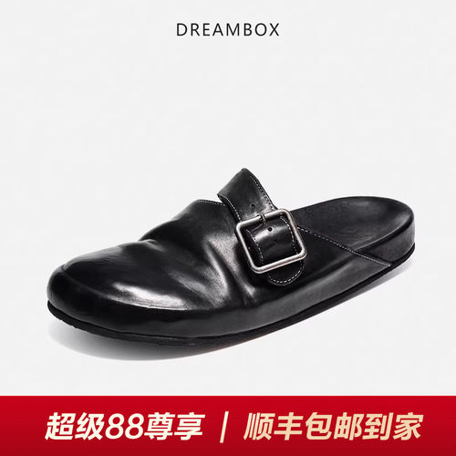 DREAMBOX钧博水洗马皮包头拖凉鞋