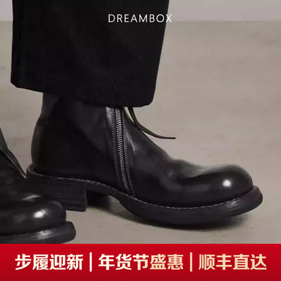 马皮固特异侧拉链高帮皮靴