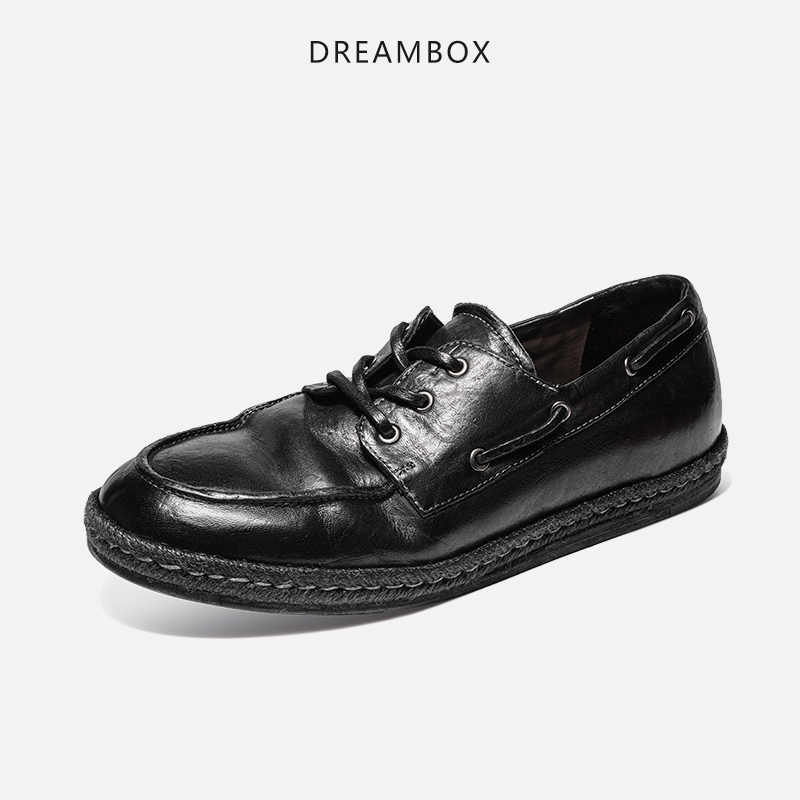 dreambox钧博皮底轻便透气帆船鞋纯手工软底软面马皮男士休闲皮鞋