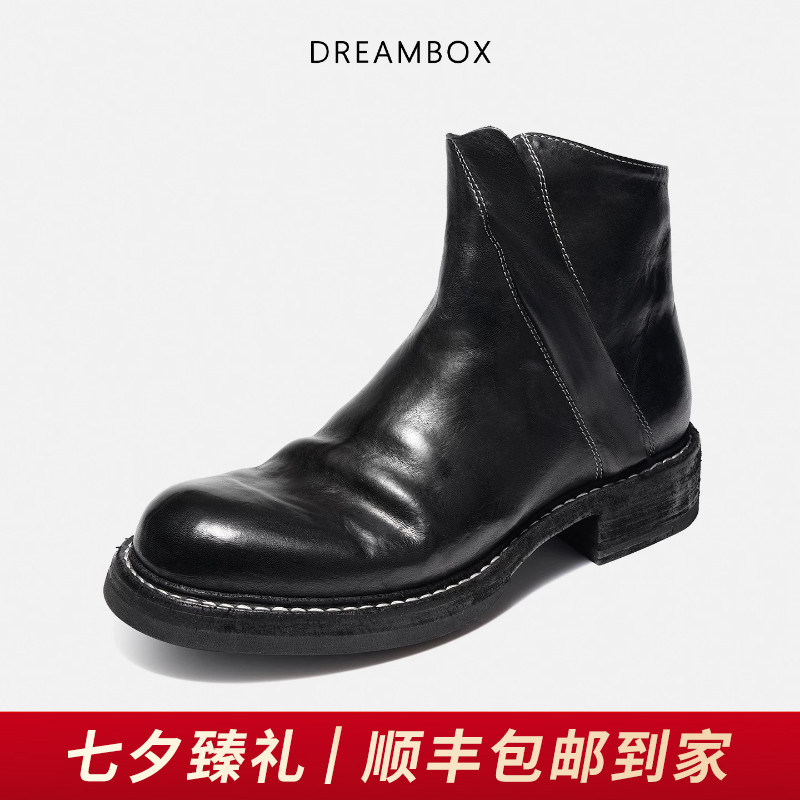 钧博水洗马皮侧拉链英伦复古皮靴