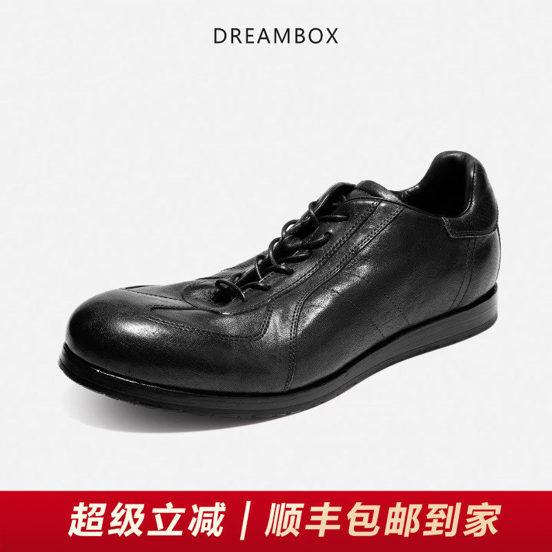DREAMBOX钧博水洗马皮纯手工德训鞋2025新款男鞋平底轻便男士鞋子