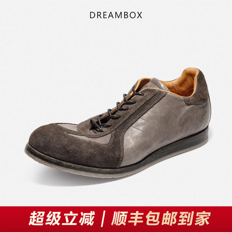DREAMBOX钧博水洗马皮舒适透气德训鞋英伦复古休闲软皮手工男鞋