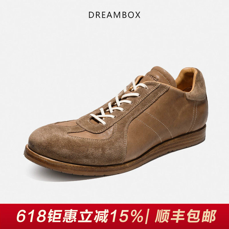 DREAMBOX钧博水洗马皮德训鞋纯手工平底运动休闲板鞋软底透气男鞋