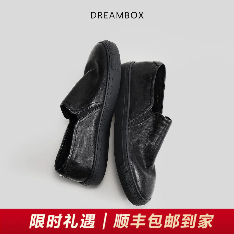DREAMBOX钧博石洗马皮乐福鞋2026夏季新款透气懒人一脚蹬休闲板鞋