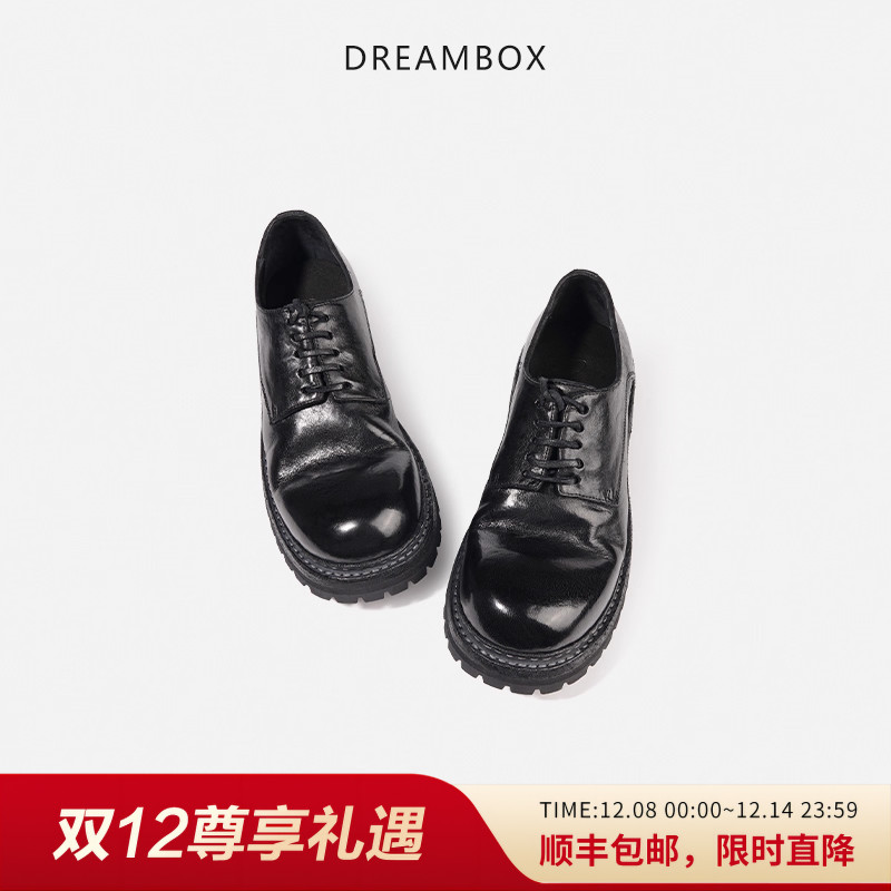 dreambox钧博女鞋vibram暗黑风潮酷圆头皮鞋厚底增高马皮德比鞋