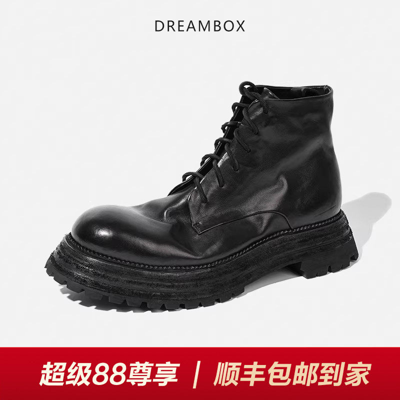 DREAMBOX钧博新款男靴vibram防滑耐磨高帮手工马皮马丁靴英伦潮