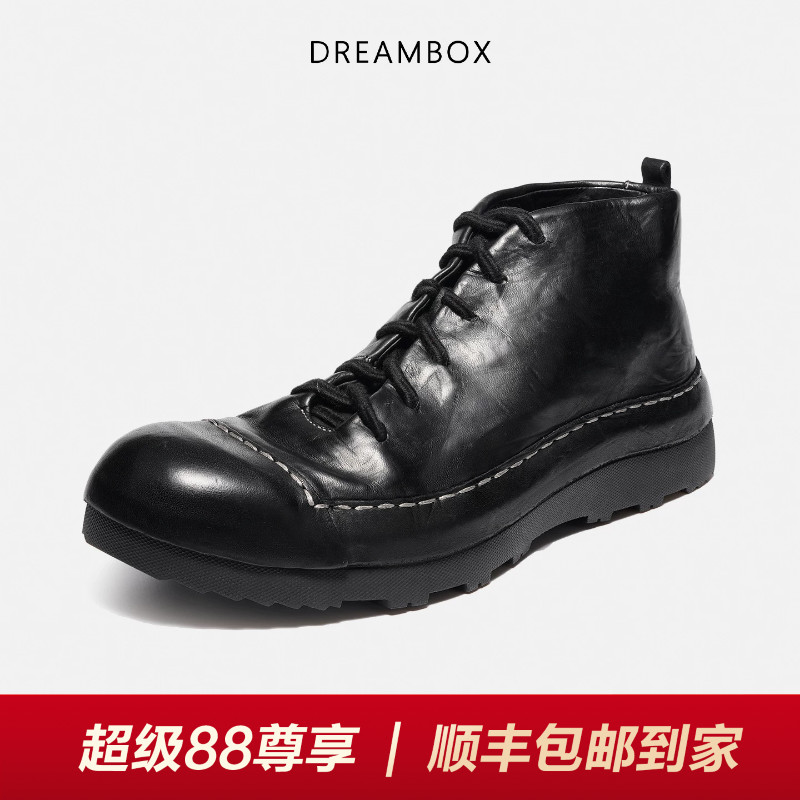 钧博秋冬新款马皮高帮包头男鞋