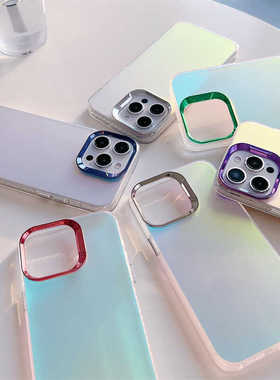 适用保新款镭射护套防摔硬壳XRiphone15XS变色龙壳11pro苹果16promax大13渐变14plus克力手机壳14/孔12磨砂亚