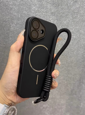 适用苹果16手机壳黑色PC硬壳iphone16promax细磁吸15pro一体镜头膜14防摔13磨砂超薄12高级感男女16pro带挂绳