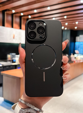 适用苹果16promax手机壳iPhone14pro男款15plus高级感12Pro细圈磁吸13创意黑色一体镜头膜保护套11磨砂PC硬壳