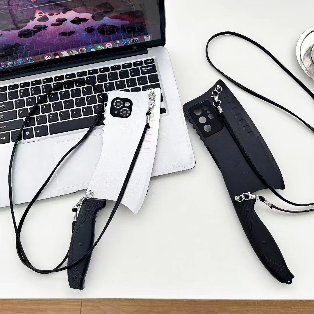 搞怪个性网红沙雕新款xs菜刀挂绳iphone14promax8plus机壳xr13pro挂链创意型适用恶搞仿真苹果苹果手15promax