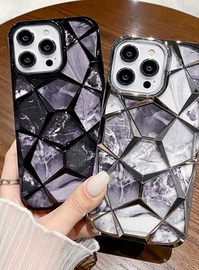 max男女机壳菱苹果12pro护套闪粉适用电镀大理石防摔高级13格纹iphone14promax硅胶新款1115感保渐变手13pm软
