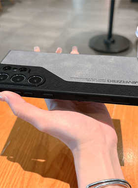 巴皮S23适用s22plus手+女皮纹高级s21拼色Galaxys24皮革羊防摔s22机壳潮牌感保机壳男简约s24ultra护套手三星