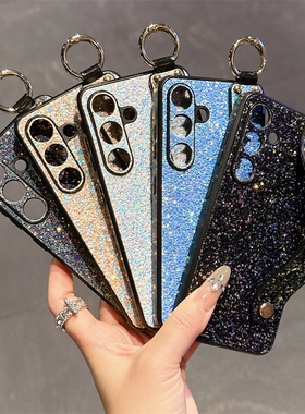 闪钻腕带支架适用三星S24ultra手机壳ins风s23plus闪钻白色精孔手环扣腕带s22奢华s21ultra防摔GalaxyS25女潮