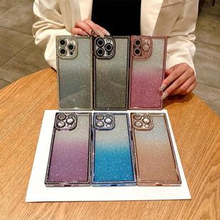 16promax16plus渐变护套软壳电镀卡纸心机壳闪粉少女自带膜iPhone15pro镜头新款14Pro13镶钻保手适用奢华方边