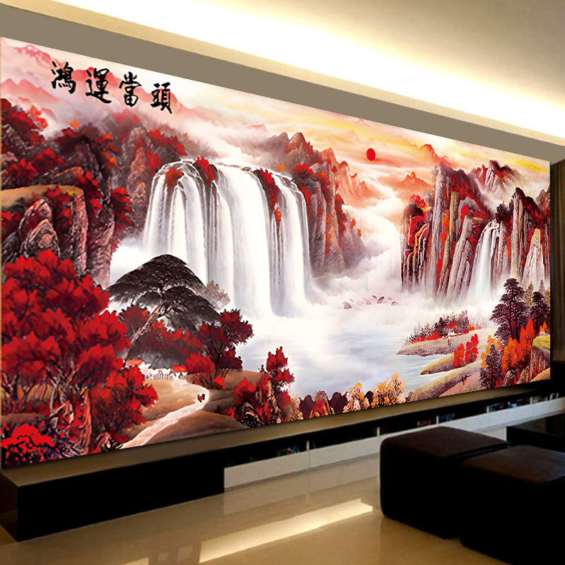 鸿运当头十字绣2025新款线绣客厅大气大幅风景山水画自己绣手工