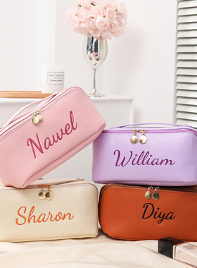 刺绣定制PU皮革高颜值化妆包便携外出旅行收纳包大容量手提洗漱包