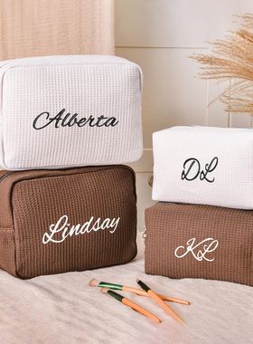 个性化定制华夫格化妆包大容量便携收纳包出差洗漱包便携式手拿包