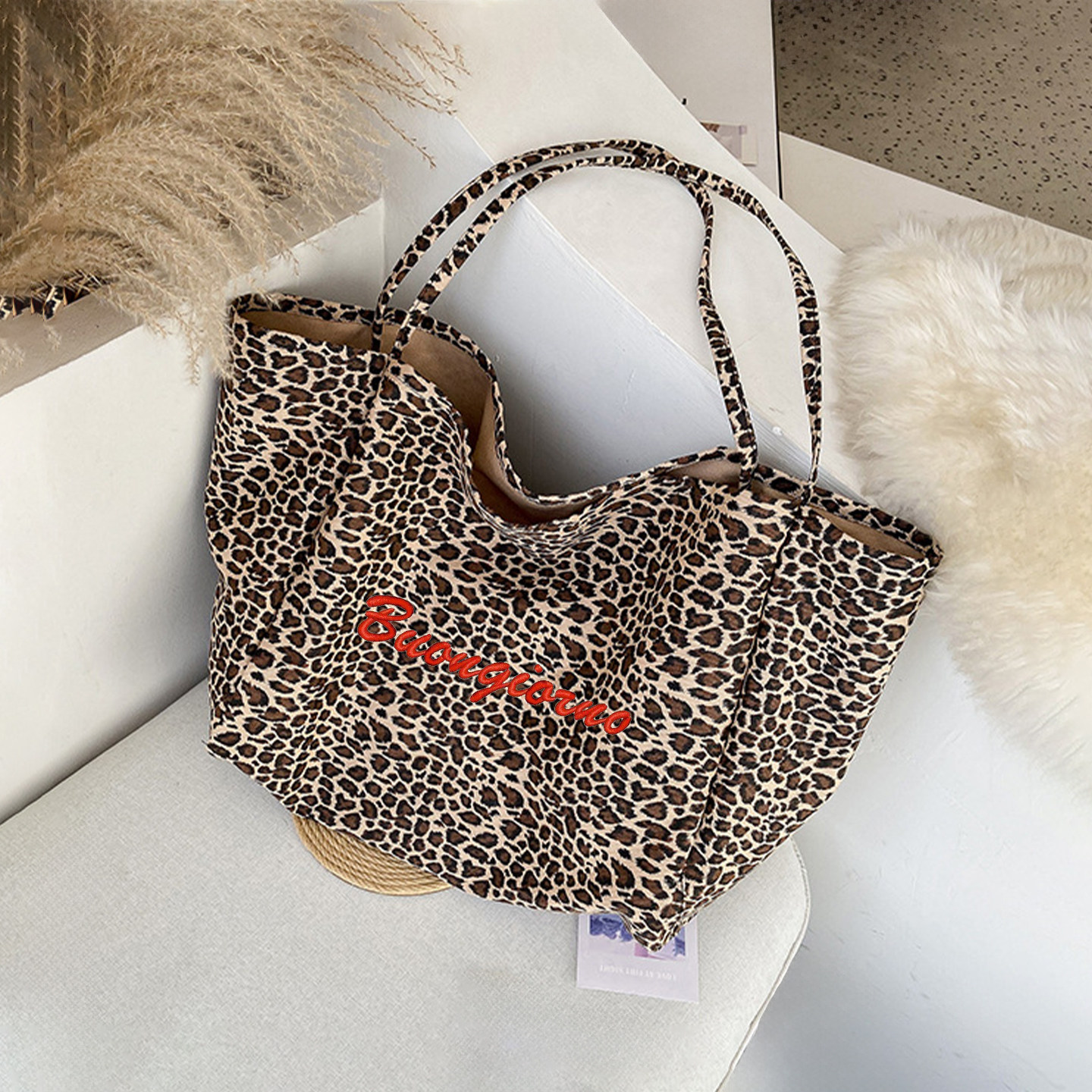 DIY定制韩版大容量慵懒豹纹单肩腋下包百搭通勤托特帆布包购物袋,箱包皮具/热销女包/男包,单肩包,淘宝优惠券,粉丝福利购,淘宝优惠卷