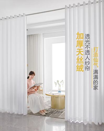 窗纱轻奢高端2024新款客厅高级感天丝绒阳台卧室飘窗现代简约纱帘