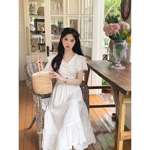 白色设计感甜美公主风连衣裙女夏季 2023新款 镂空蕾丝花边超仙长裙