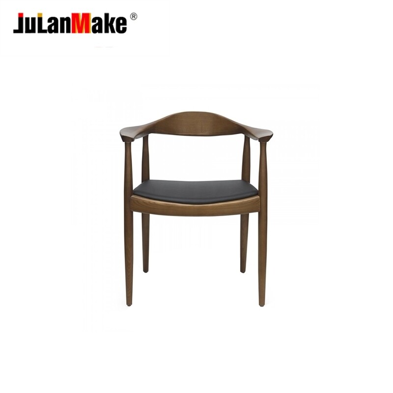 北欧实木经典设计师家具 the chair肯尼迪椅 总统带扶手皮革餐椅
