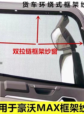 适用于豪沃MAX  TS7货车车窗双拉链框架防蚊纱窗网防虫网大拉链
