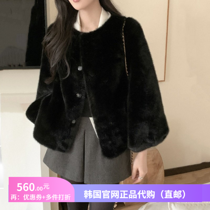 高级质感柔软仿皮草短外套女款reine正品韩国代购26冬季保暖大衣