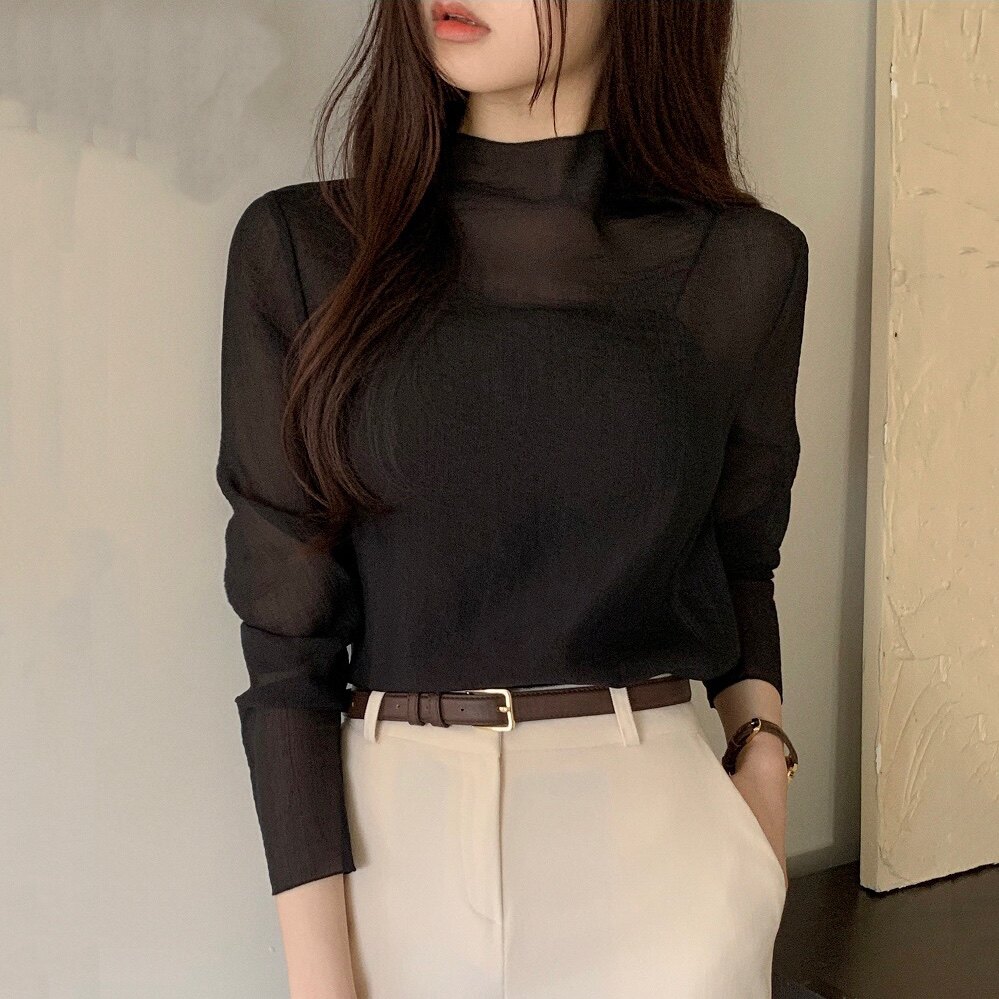高级感薄透衬衫长袖女attrangs正品韩国代购韩式简约打底外穿上衣