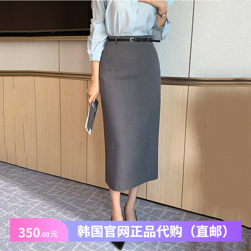高档腰带西装半身裙通勤女官网韩国代购2024年春季中长款一步裙子