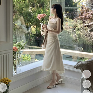 礼服长裙 韩国代购 26春夏高级感缎面连衣裙吊带无袖 女attrangs正品