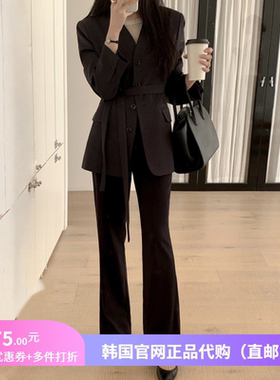 26春季高档黑色西裤直筒窄版女reine正品韩国代购气质通勤长裤子