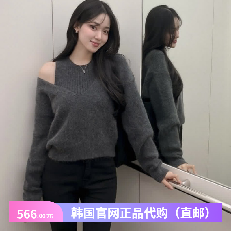 25秋冬韩式叠穿针织衫两件套女装reine正品韩国代购慵懒风短毛衣