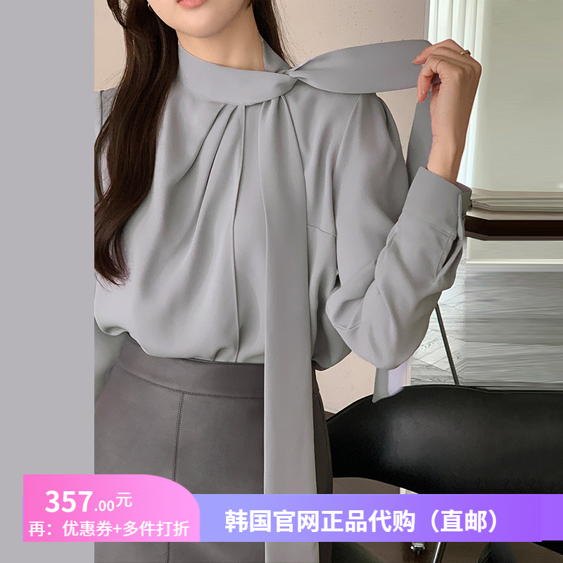 系带蝴蝶结衬衫长袖雪纺女attrangs韩国代购2025春秋新款打底上衣