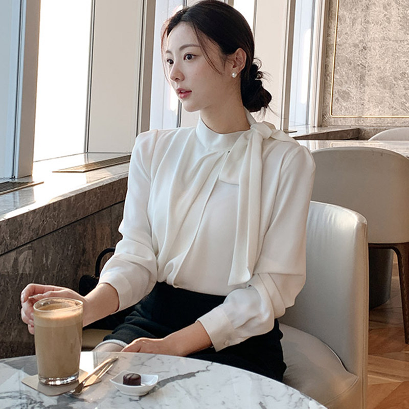 系带蝴蝶结衬衫长袖雪纺女attrangs韩国代购2025春秋新款打底上衣