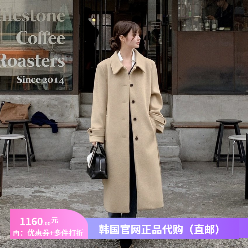 25冬季韩式简约毛呢大衣阔版女装attrangs正品韩国代购呢子长外套