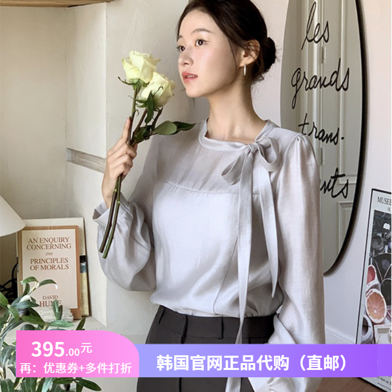25春秋高档天丝衬衫长袖韩版女式attrangs韩国代购系带蝴蝶结上衣