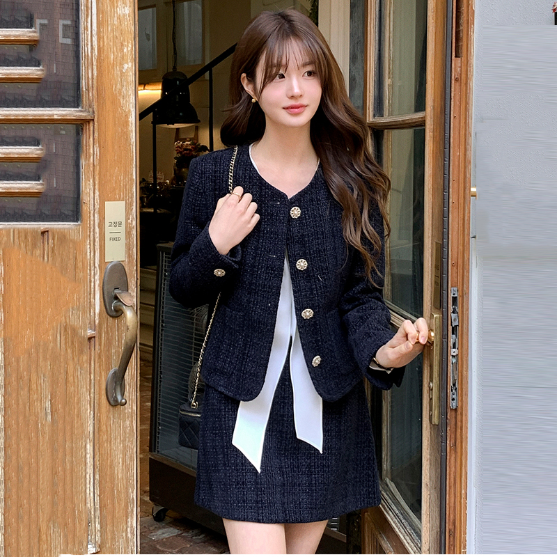 韩式高级感短外套+半裙套装小香风attrangs韩国代购粗花呢连衣裙